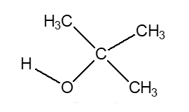 Structure de la molécule : C au centre, lié à H3C, CH3, CH3 et O. Ce dernier O est lui même lié à H.