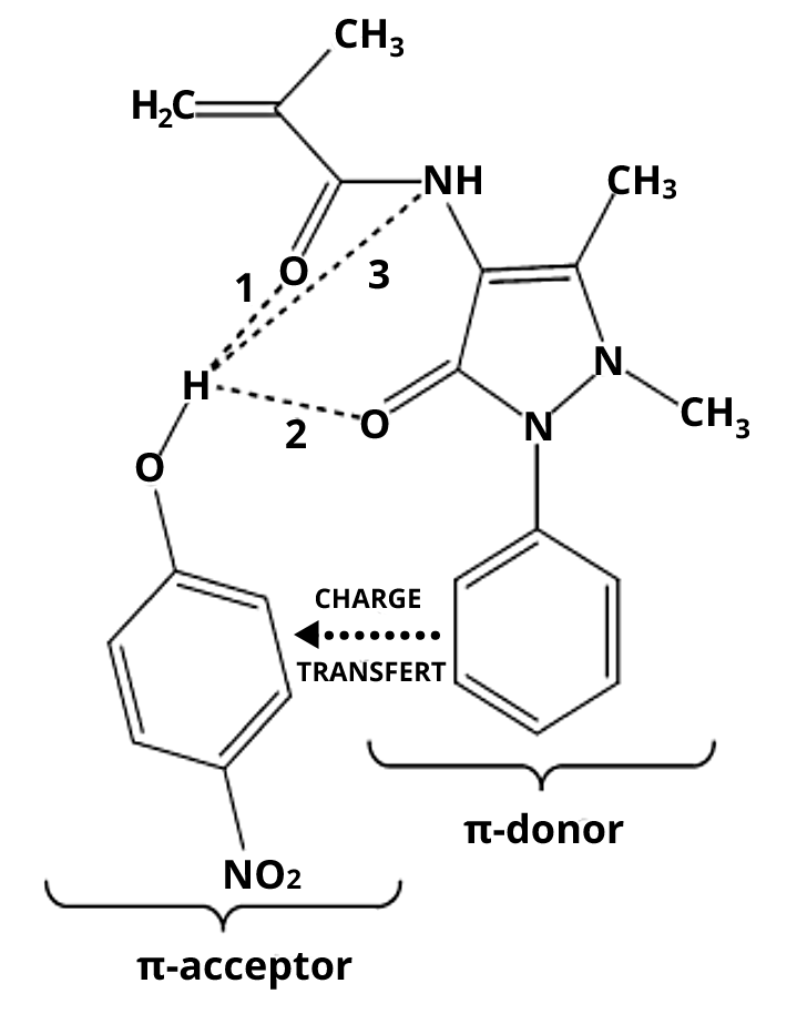 Exemple d'interaction entre deux molécules : transfert de charge entre pi-donneur et pi-receveur
