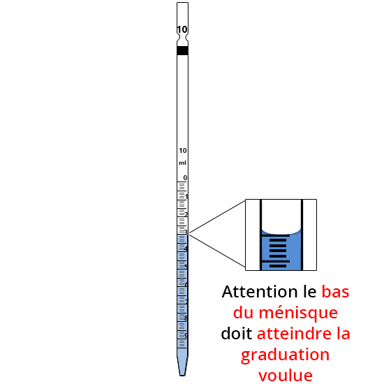 Attention : le bas du ménisque doit atteindre la graduation voulue.